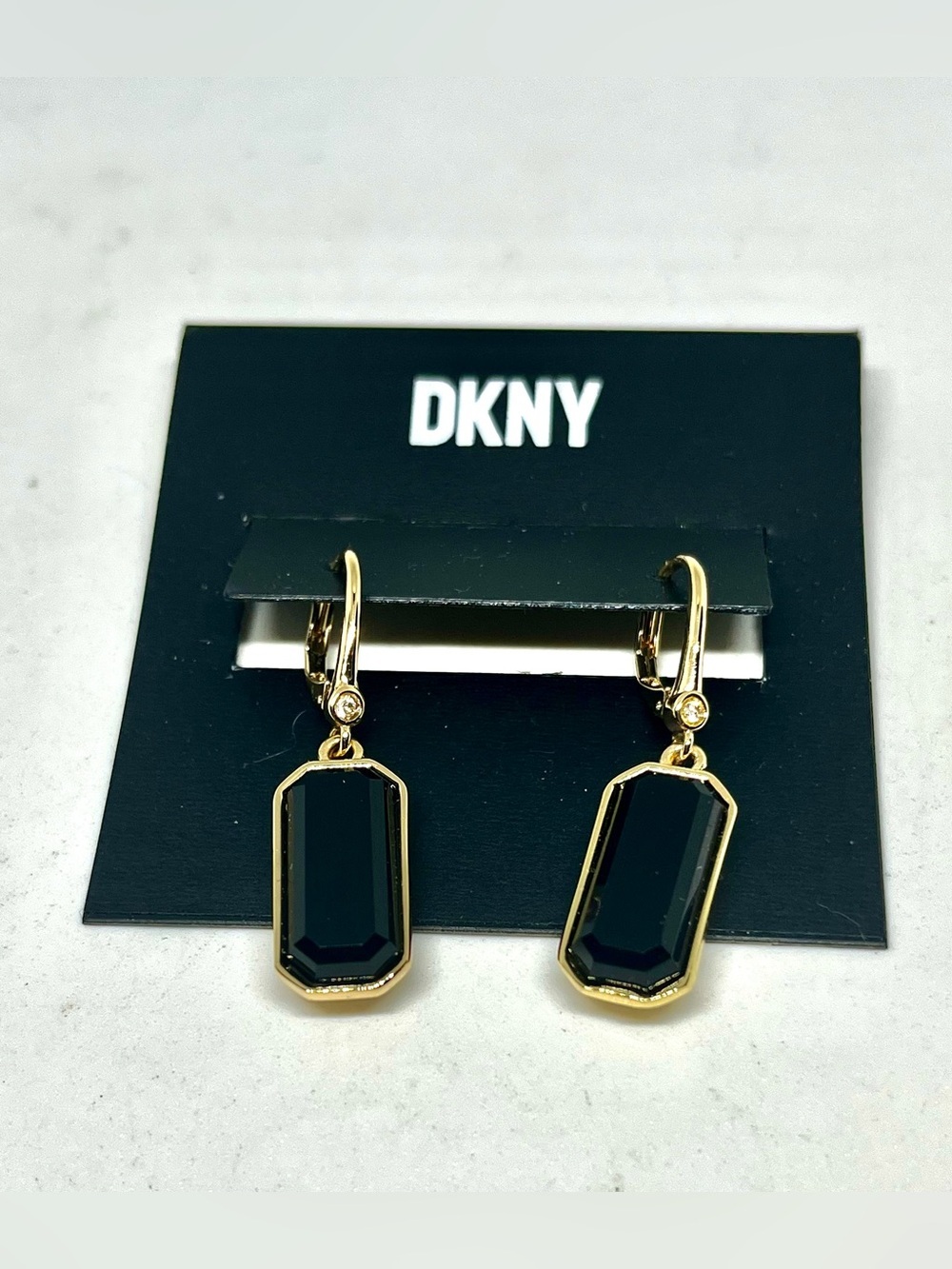 DKNY Gold-Tone Drop Earrings with Black Faceted Stones NWT